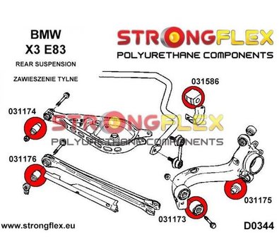 Strongflex onderste draagarm rubber achteras E36 E46 X3 Z4 - Yellow