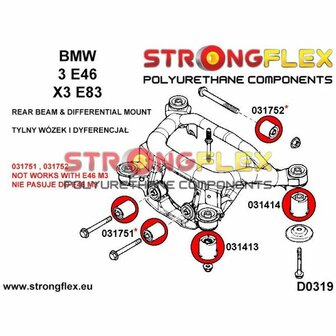 Strongflex voorste subframe rubber achteras E46 Z4 X3 E83 - Yellow