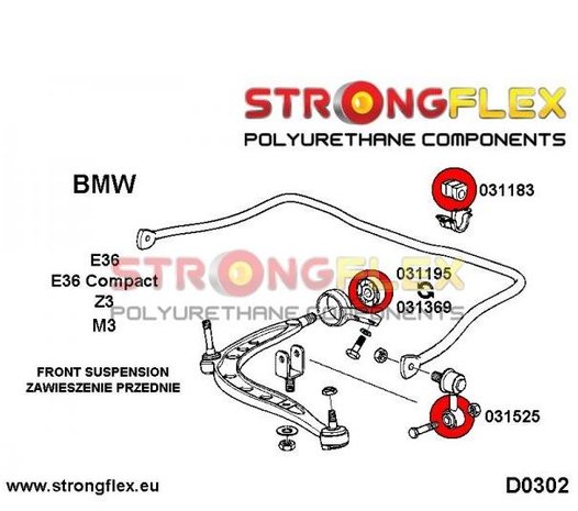 Strongflex voorste stabilisatorstang rubber E30 E36 Z3 - Yellow