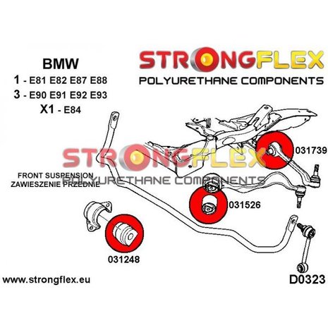 Strongflex stabilisatorstang rubber vooras E8x E46 E9x E39 Z4 X1 - Red